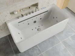 Vente-unique Baignoire balnéo semi-ilot blanche - 1 place - 470 L - 170 x 75 cm - KIRANA
