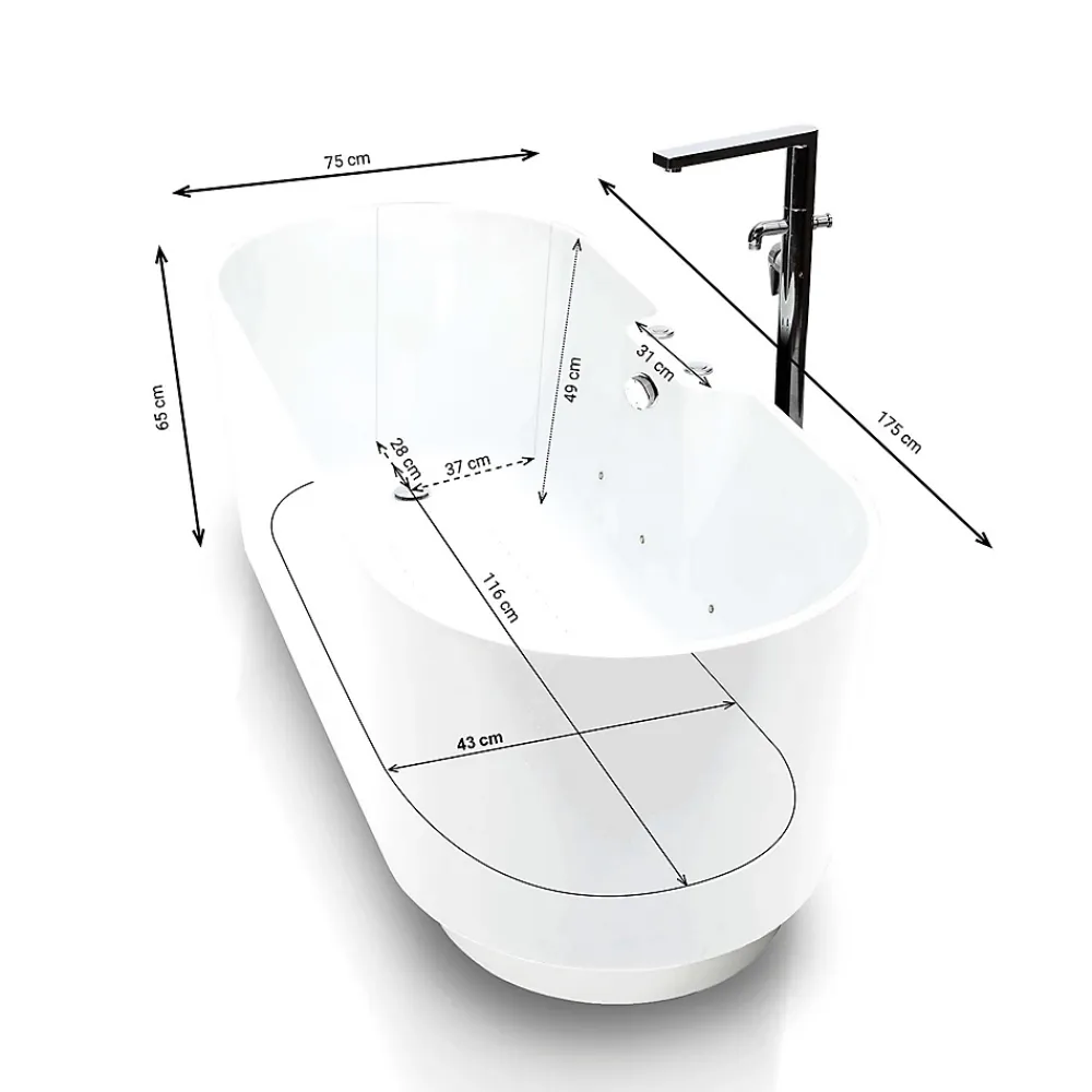 Spalina Baignoire Balnéo Ukio white Bulle 175x75x65cm, by