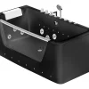 Baignoire Balnéo|Vente-unique Baignoire balnéo vitrée semi-îlot à leds DYONA - 1 place - 260L - 170x85x58cm - Noir brillant