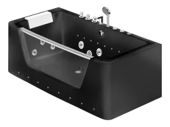 Baignoire Balnéo|Vente-unique Baignoire balnéo vitrée semi-îlot à leds DYONA - 1 place - 260L - 170x85x58cm - Noir brillant
