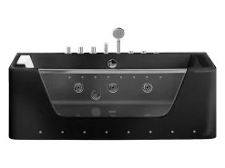 Baignoire Balnéo|Vente-unique Baignoire balnéo vitrée semi-îlot à leds DYONA - 1 place - 260L - 170x85x58cm - Noir brillant