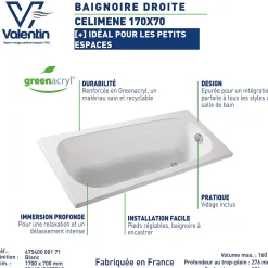 Valentin Baignoire Celimene 170 x 70 cm sans tablier