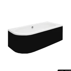 Baignoire Asymétrique|Besco Baignoire d'angle - avec tablier noir Mat et repose tête offert - AVITA - 180 x 80 cm - Droite