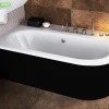 Besco Baignoire d'angle - avec tablier noir Mat et repose tête offert - AVITA - 150 x 75 cm - Gauche