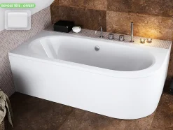 Baignoire Asymétrique|Besco Baignoire d'angle - avec tablier blanc et repose tête offert - AVITA - 150 x 75 cm - Gauche