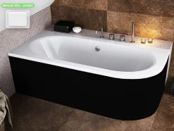 Otitec Baignoire d'angle - avec tablier noir Mat et repose tête offert - AVITA - 180 x 80 cm - Gauche