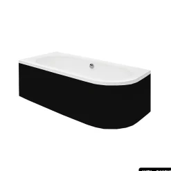 Otitec Baignoire d'angle - avec tablier noir Mat et repose tête offert - AVITA - 180 x 80 cm - Gauche