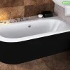 Baignoire Asymétrique|Besco Baignoire d'angle - avec tablier noir Mat et repose tête offert - AVITA - 160 x 75 cm - Droite