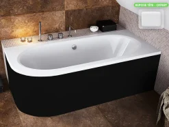Baignoire Asymétrique|Besco Baignoire d'angle - avec tablier noir Mat et repose tête offert - AVITA - 160 x 75 cm - Droite