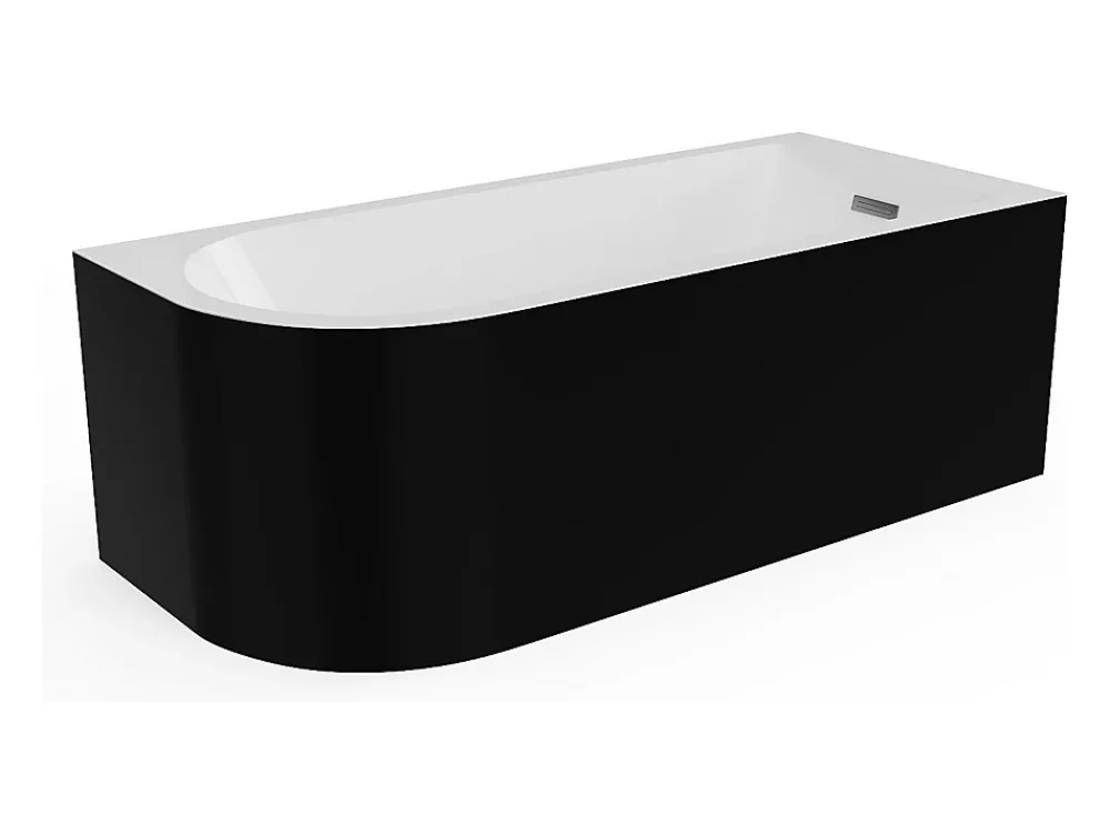 Vente-unique Baignoire d'angle - 240L - 170 x 75 x 58 cm - Noir brillant - Angle droit - ANIKA