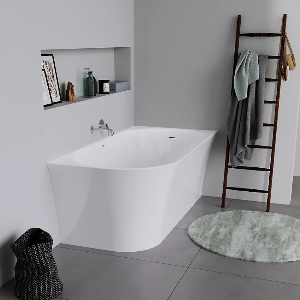 Duravit Baignoire d'angle acrylique salle de bain, vidage de trop plein, 2 places, Coin droite, 150x75x45cm, Blanc, DURADELFI