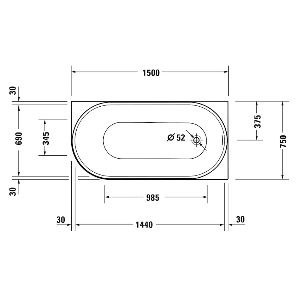 Duravit Baignoire d'angle acrylique salle de bain, vidage de trop plein, 2 places, Coin droite, 150x75x45cm, Blanc, DURADELFI