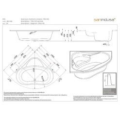 Baignoire D'Angle|Sanindusa Baignoire d'angle acrylique haute densité ALFA 145x145 blanche avec pieds réglables (tablier et mitigeur non inclus)