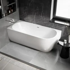 Bernstein Baignoire d'angle Acrylique Ovale pour Salle de Bain + Bonde, Garantie 5 ans, Blanc, 170x75x60cm, Installation gauche, LENA CORNER