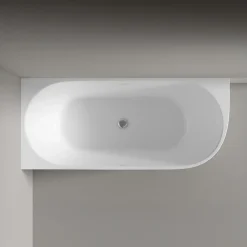 Bernstein Baignoire d'angle Acrylique Ovale pour Salle de Bain + Bonde, Garantie 5 ans, Blanc, 170x75x60cm, Installation gauche, LENA CORNER
