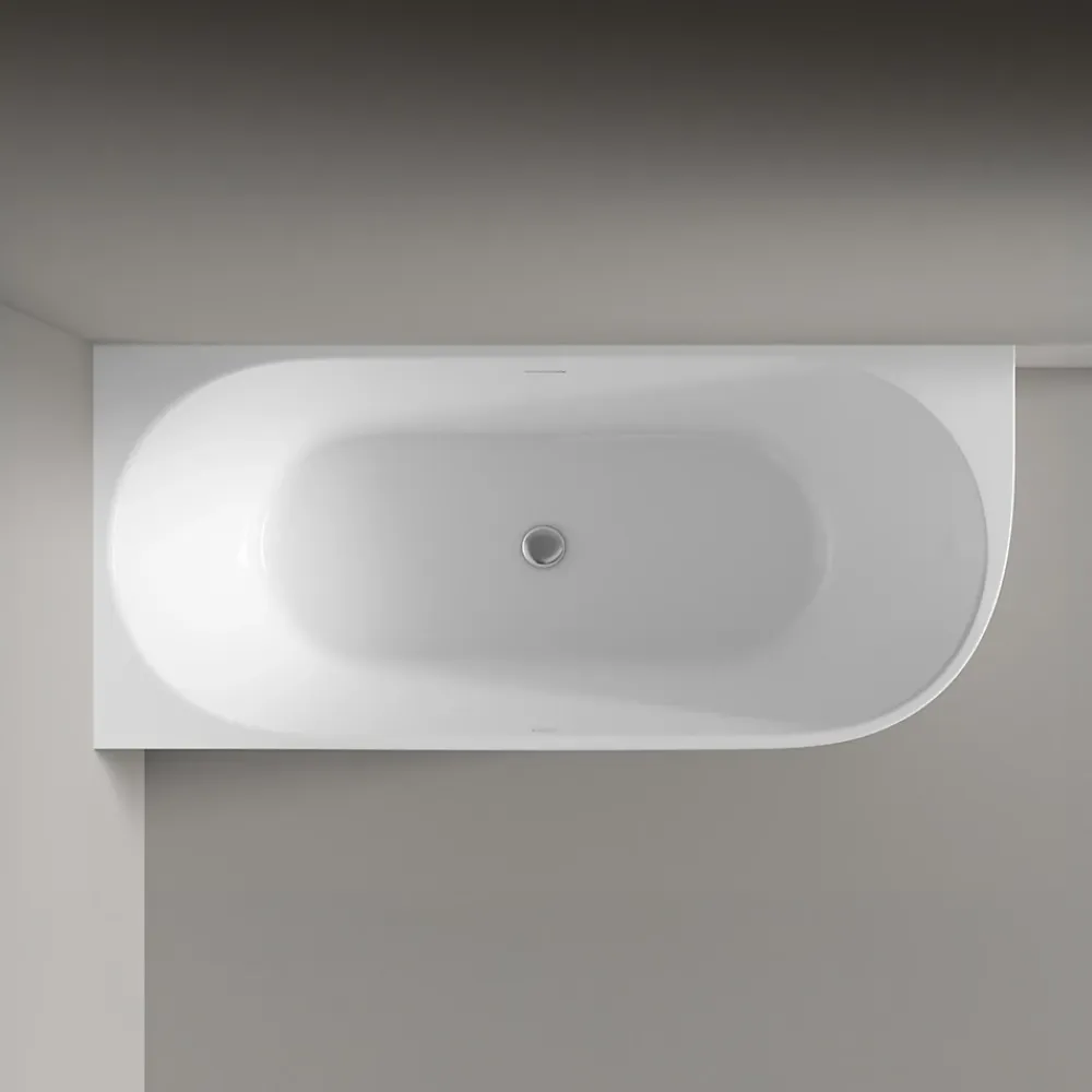Bernstein Baignoire d'angle Acrylique Ovale pour Salle de Bain + Bonde, Garantie 5 ans, Blanc, 170x75x60cm, Installation gauche, LENA CORNER