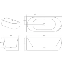 Bernstein Baignoire d'angle Acrylique Ovale pour Salle de Bain + Bonde, Garantie 5 ans, Blanc, 170x75x60cm, Installation gauche, LENA CORNER