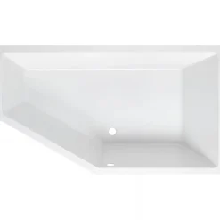 Baignoire D'Angle|Sanindusa Baignoire d'angle asymétrique 160x90 biais à gauche acrylique haute densité Delta blanche livrée avec pieds réglables
