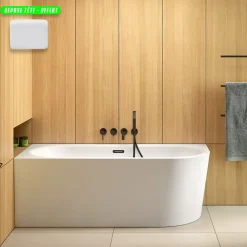 Baignoire Asymétrique|Besco Baignoire d'angle Blanc + Siphon Doré et Vidage inclus + Repose tête - AVITA S CLASSE - DROITE - 170 x 75 cm