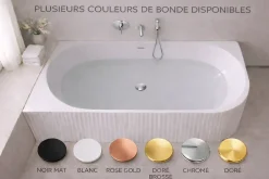 Otitec Baignoire d'angle droite - 160 x 75 cm - Blanc brillant rainure avec bonde chrome - PERLE