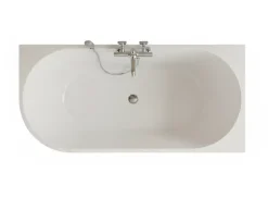 Otitec Baignoire d'angle droite - 160 x 75 cm - Blanc brillant rainure avec bonde chrome - PERLE