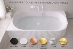 Otitec Baignoire d'angle droite - 160 x 75 cm - Blanc brillant rainure avec bonde blanche - PERLE