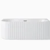 Baignoire D'Angle|Otitec Baignoire d'angle droite avec bonde et vidage - 150 x 75 cm - Blanc brillant rainuré - PERLE