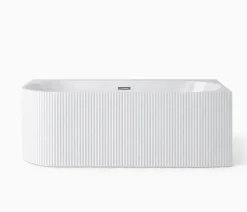 Baignoire D'Angle|Otitec Baignoire d'angle droite avec bonde et vidage - 150 x 75 cm - Blanc brillant rainuré - PERLE