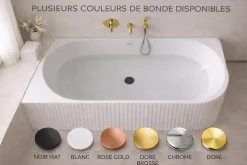 Baignoire D'Angle|Otitec Baignoire d'angle droite avec bonde et vidage - 150 x 75 cm - Blanc brillant rainuré - PERLE