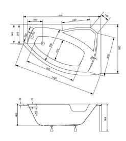 Azura Home Design Baignoire d'angle droite RIMA avec tablier - 130cm