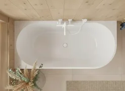 Otitec Baignoire d'angle gauche avec bonde blanche - 170 x 75 cm - Blanc brillant rainuré - PERLE