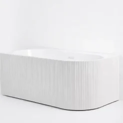 Otitec Baignoire d'angle gauche avec bonde blanche - 170 x 75 cm - Blanc brillant rainuré - PERLE