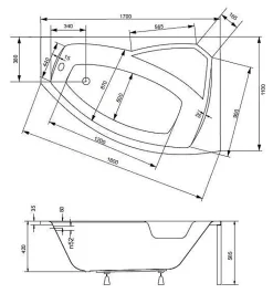Azura Home Design Baignoire d'angle gauche RIMA avec tablier - 170cm