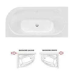 Besco Baignoire d'angle Noir et Blanc + Siphon Doré et Vidage inclus + Repose tête - AVITA S CLASSE - DROITE - 170 x 75 cm