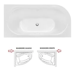 Besco Baignoire d'angle Noir et Blanc + Siphon Graphite et Vidage inclus + Repose tête - AVITA S CLASSE - GAUCHE - 170 x 75 cm