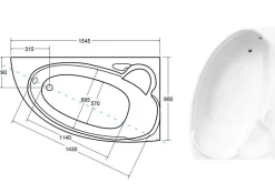 Baignoire Asymétrique|Azura Home Design Baignoire d'angle NOVA Droite avec tablier - 155 CM