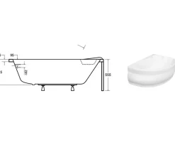 Baignoire Asymétrique|Azura Home Design Baignoire d'angle NOVA Droite avec tablier - 155 CM