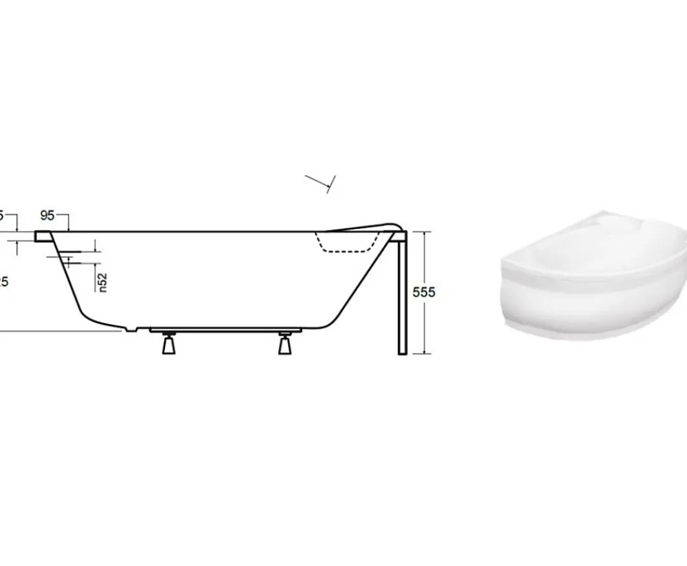Baignoire Asymétrique|Azura Home Design Baignoire d'angle NOVA Droite avec tablier - 155 CM