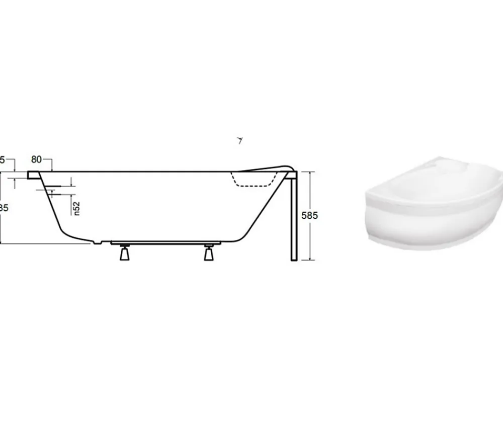 Baignoire Asymétrique|Azura Home Design Baignoire d'angle NOVA Droite avec tablier - 170cm