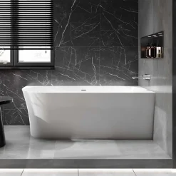Bernstein Baignoire d'angle semi-ilot Acrylique 150x78x60cm Blanc brillant + Bonde et trop plein - installation à droite - NOVA SLIM LINE