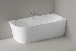 Bernstein Baignoire d'angle semi-ilot Acrylique 150x78x60cm Blanc brillant + Bonde et trop plein - installation à droite - NOVA SLIM LINE