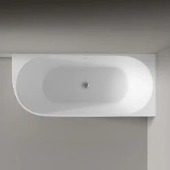 Baignoire Îlot|Bernstein Baignoire d'angle semi-îlot Acrylique Ovale Salle de Bain avec Bonde + trop plein, Blanc, 170x75x60cm, Garantie 5 ans, LENA CORNER