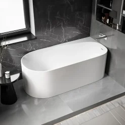 Baignoire D'Angle|Bernstein Baignoire d'angle semi-îlot Acrylique Ovale Salle de Bain avec Bonde + trop plein, Blanc, 170x78x58cm, Garantie 5 ans, ONDA CORNER
