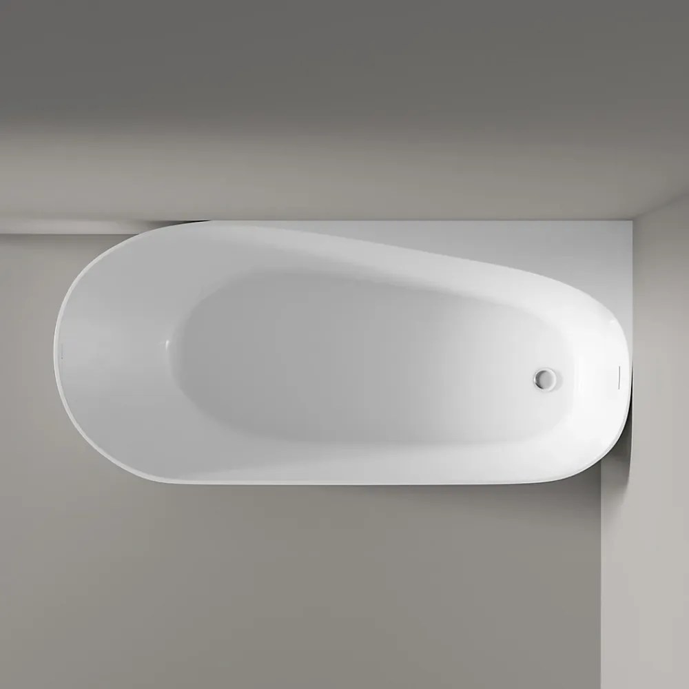 Baignoire D'Angle|Bernstein Baignoire d'angle semi-îlot Acrylique Ovale Salle de Bain avec Bonde + trop plein, Blanc, 170x78x58cm, Garantie 5 ans, ONDA CORNER