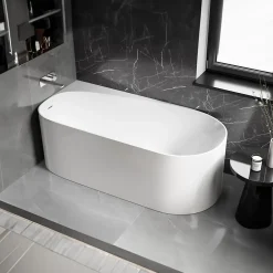 Bernstein Baignoire d'angle semi-îlot Acrylique Ovale Salle de Bain avec Bonde + trop plein, Blanc, 170x78x58cm, Garantie 5 ans, ONDA CORNER