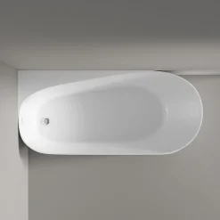 Bernstein Baignoire d'angle semi-îlot Acrylique Ovale Salle de Bain avec Bonde + trop plein, Blanc, 170x78x58cm, Garantie 5 ans, ONDA CORNER