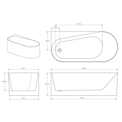 Bernstein Baignoire d'angle semi-îlot Acrylique Ovale Salle de Bain avec Bonde + trop plein, Blanc, 170x78x58cm, Garantie 5 ans, ONDA CORNER