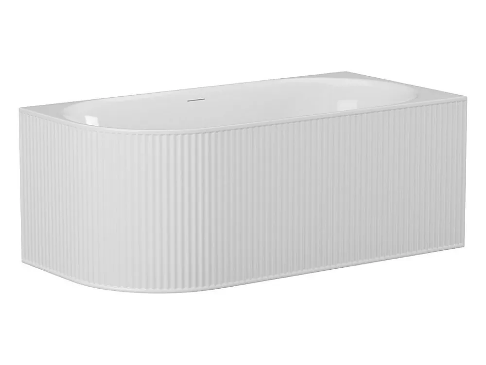 Vente-unique Baignoire d'angle striée - 290L - 170 x 80 x 60 cm - Blanc mat - Acrylique - Angle droit - BARBORI