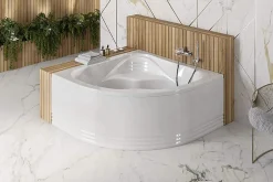 Baignoire D'Angle|Sanindusa Baignoire d'angle 140x140 acrylique haute densité Agres blanche livrée avec pieds réglables (tablier non inclus)