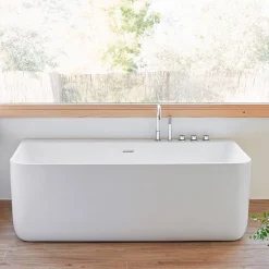 Baignoire Îlot|Sanycces Baignoire design semi-îlot rectangulaire TRENTO MURO blanche 175 cm Sans option